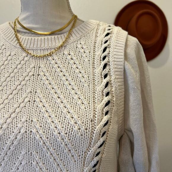 LOFT White Chunky Cotton Knit Woven Stitch Pullover Sweater Vest - M - Picture 1 of 11